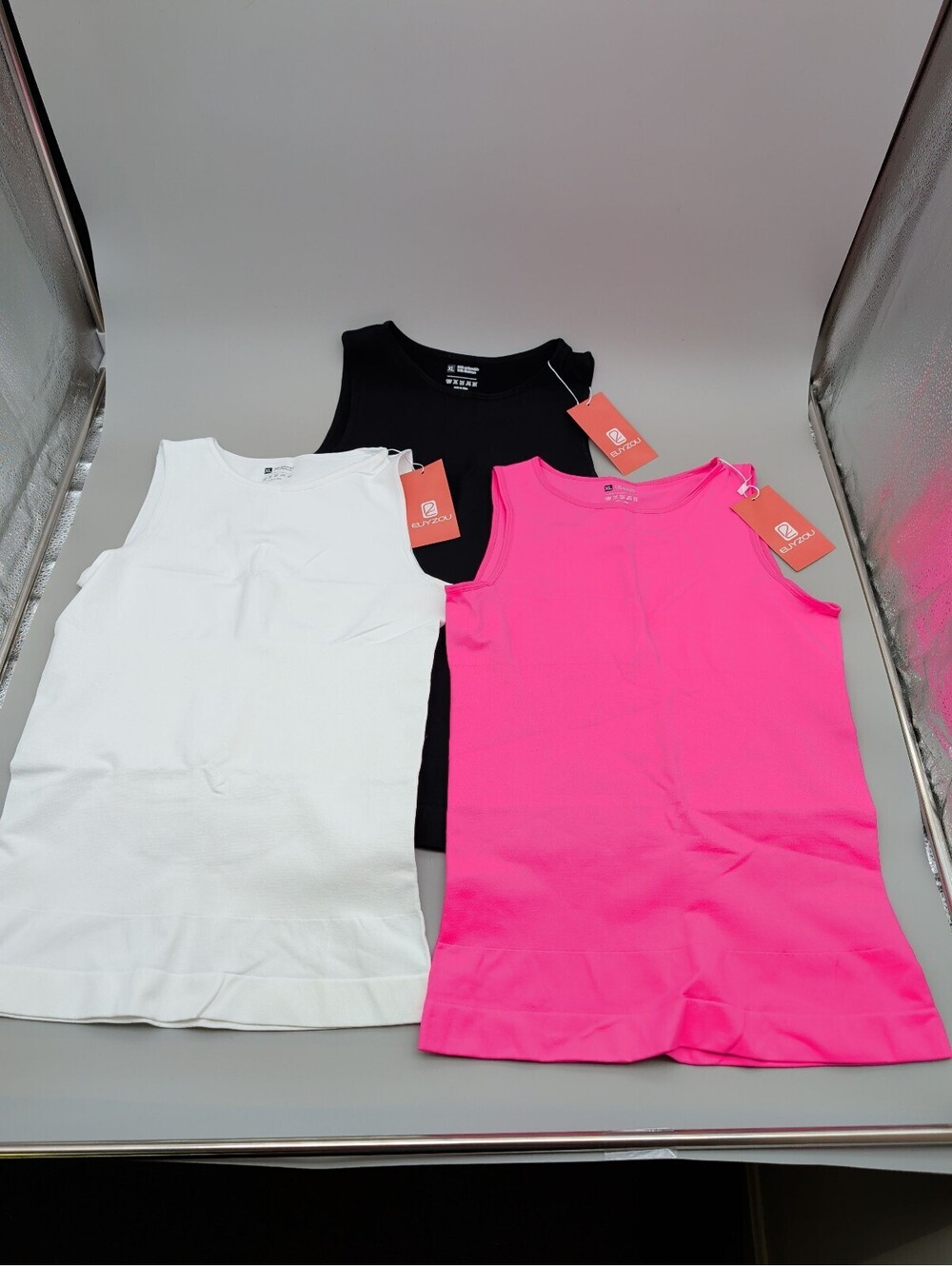 EUYZOU Shapewear Women's Sleeveless Tank Tops 3-Pack - Black, White, Pink XL